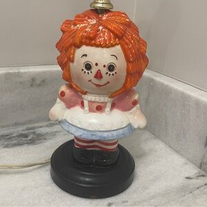 Vintage rare Raggedy Ann Ceramic Lamp and coin bank-working light!